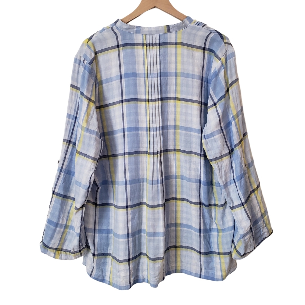 Coldwater Creek blue yellow plaid popover top 2X - Picture 3 of 9